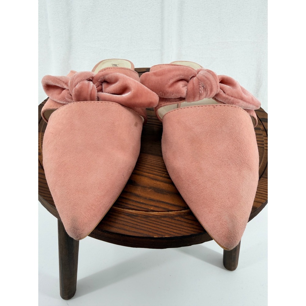 Jeffrey Campbell Charlin-2 Pink Velvet Bow Pointed Toe Mules Flats 8M Coquette - Picture 3 of 8